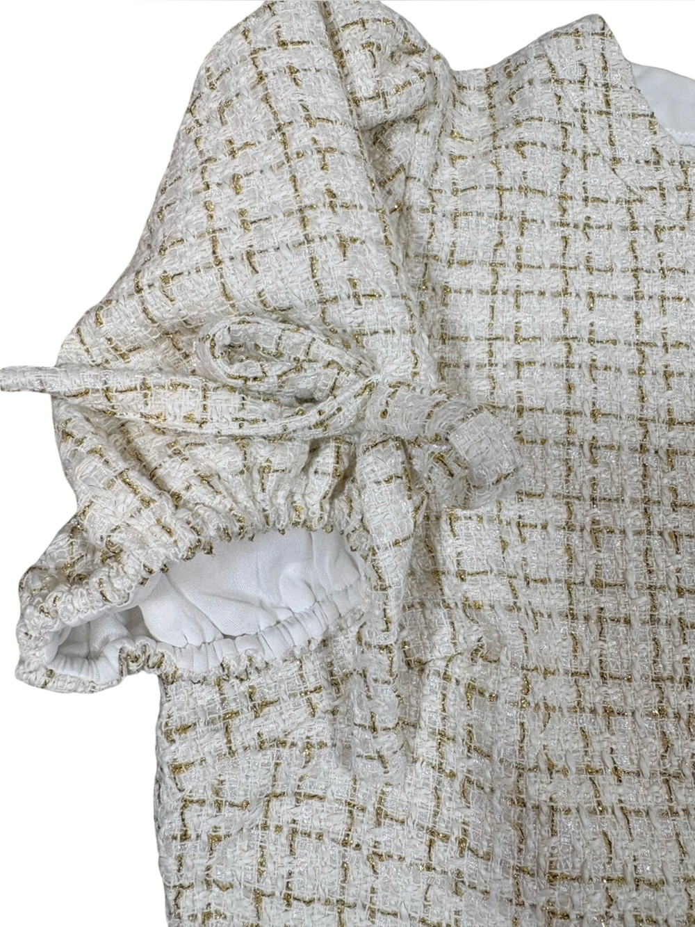 Simply Southern Cream Tweed Puff-Sleeve Scalloped Hem Mini Dress SzL - Picture 12 of 16